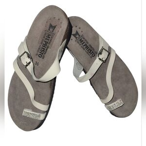 Mephisto Cream and Gray Sandals with Sparkling Accents Size # 6